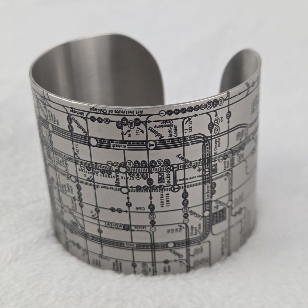 Design Hype Chicago CTA Transit Map Stainless Steel Cuff Bracelet 2" Wide